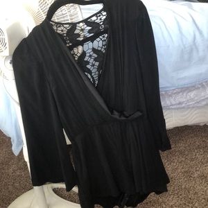 Black open back long sleeve romper